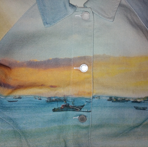 NWT Blanknyc Lost In Paradise Denim Graphic Art Oversized Jacket XL Beach - Picture 7 of 9